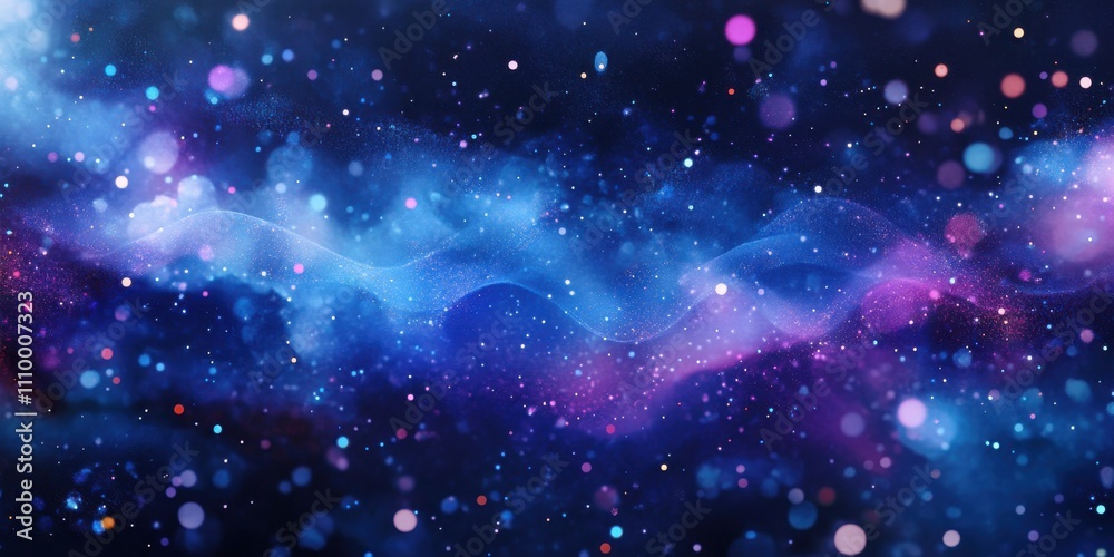 Naklejka premium Vibrant Night Sky with Colorful Bokeh and Cosmic Elements Capturing the Essence of a Mystical Universe Filled with Stars and Ethereal Beauty