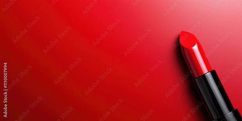 Red lipstick against red gradient background with copy space. Cosmetics advertising Red lipstick against red gradient background with copy space. Cosmetics advertising