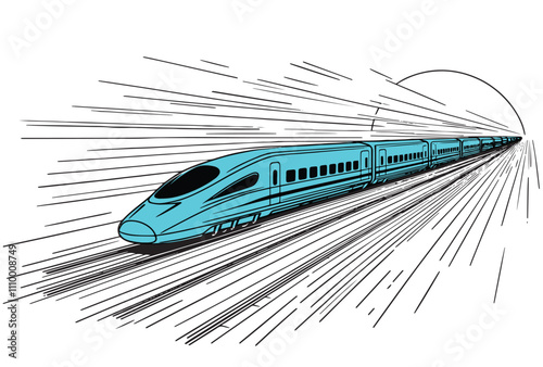 Drawing of Modern high speed bullet train isolated on white background