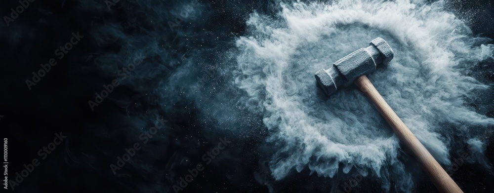 law restriction concept. A heavy hammer striking down, creating a powerful impact with smoke and energy swirling around it. law restriction concept. A heavy hammer striking down, creating a powerful impact with smoke and energy swirling around it.