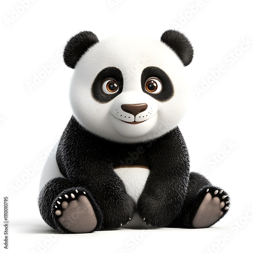 youthful giant panda, Cute Cartoon Panda on Isolated White Background