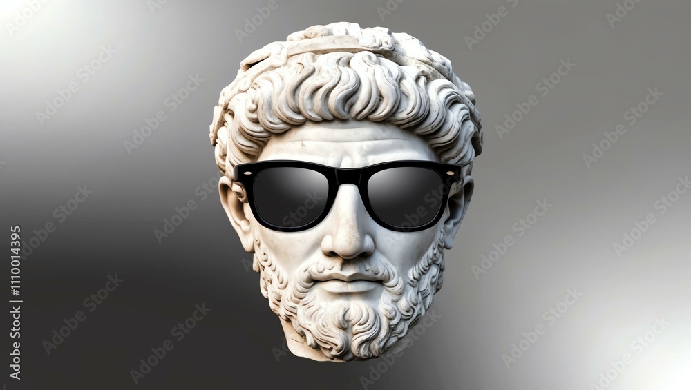 white to gray gradient background with a close-up Greek marble head bust on party sunglasses white to gray gradient background with a close-up Greek marble head bust on party sunglasses