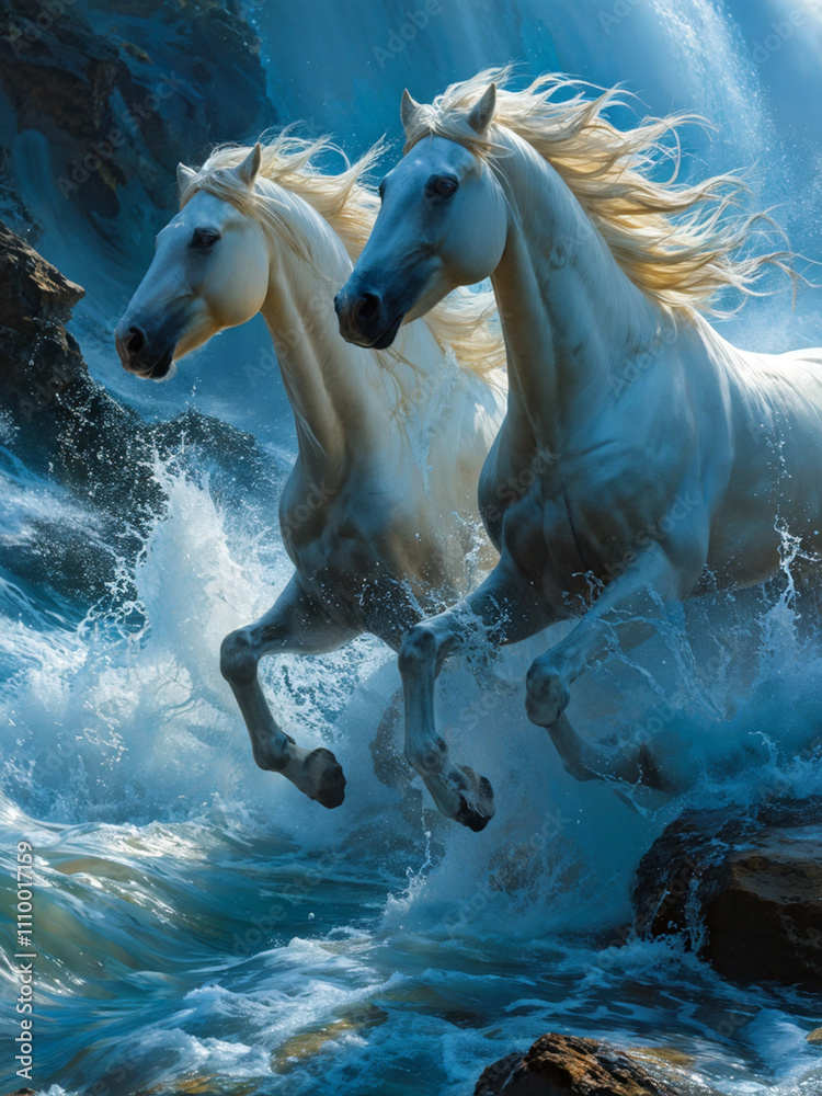 Majestic Wild Stream with Surreal Water Horses Majestic Wild Stream with Surreal Water Horses