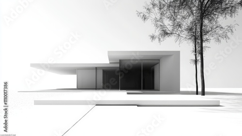 Modern Minimalist House with Shadows and White Background