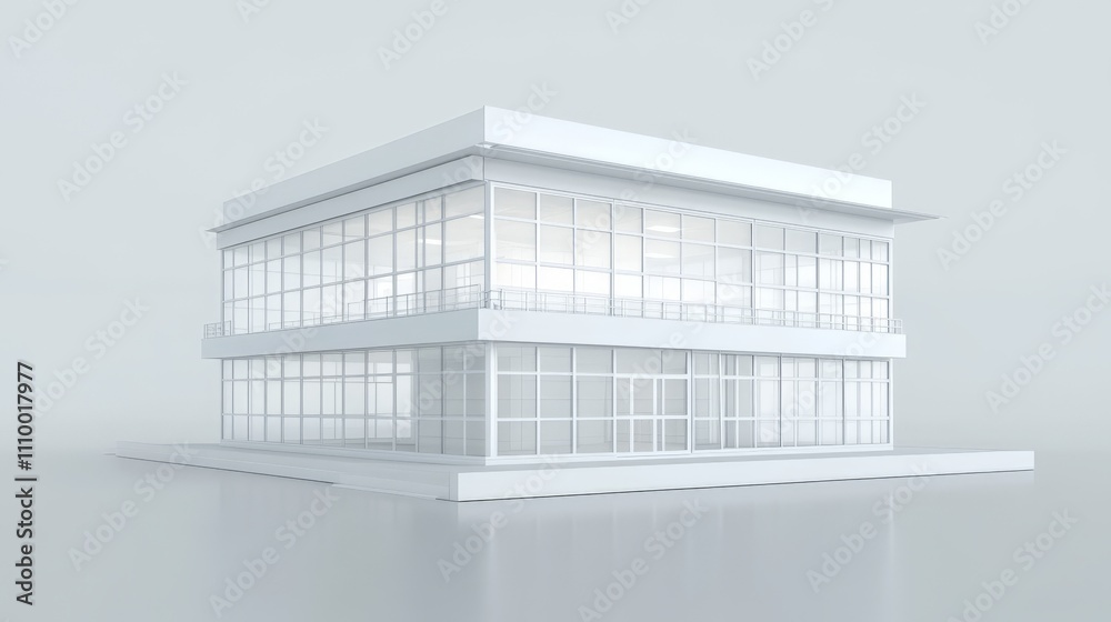 Fototapeta premium Modern White Building with Bright Exterior Lighting