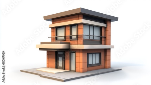 Modern Townhouse with Soft Shadows and White Background