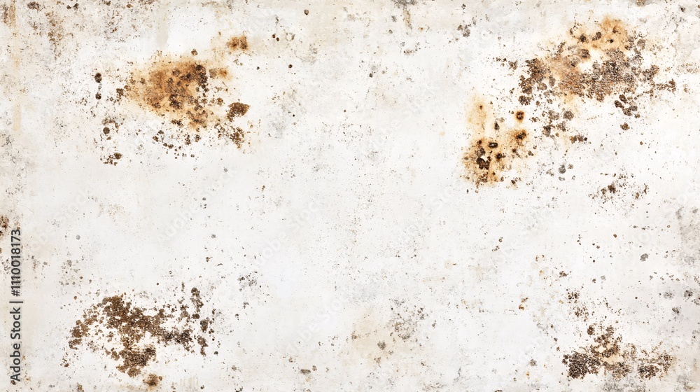 25.A weathered metal surface with extensive rust spots and streaks, contrasting against a fading white background. The rusty patches are detailed, with textures that convey age and neglect, offering
