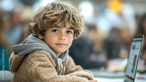 A teenage boy practicing coding on a laptop during a technology workshop