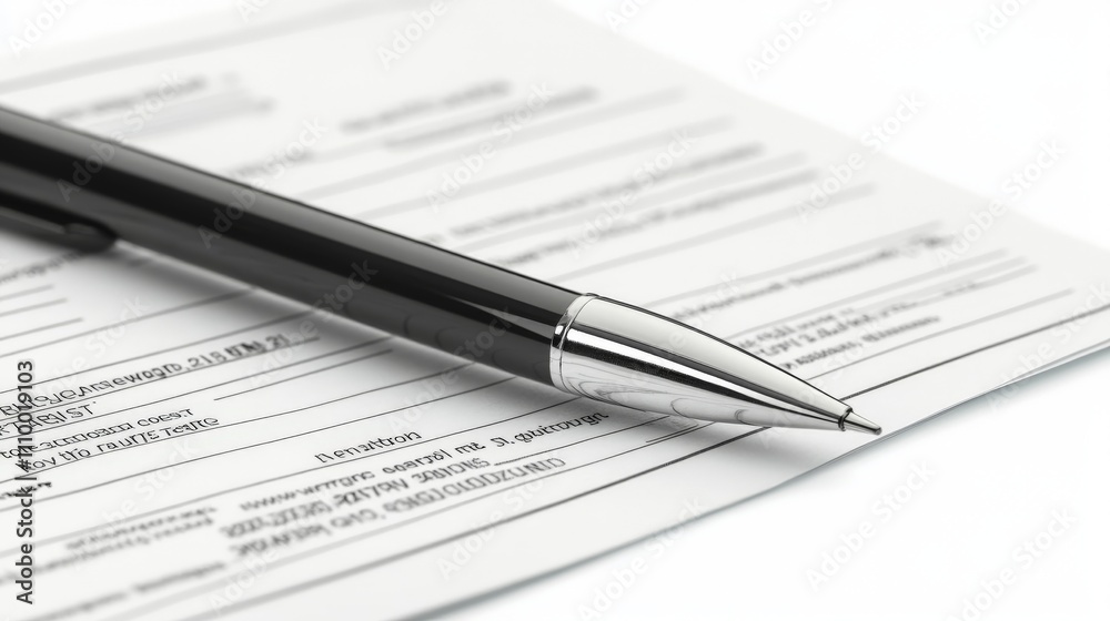 Tax Document with Pen on Isolated White Background Tax Document with Pen on Isolated White Background
