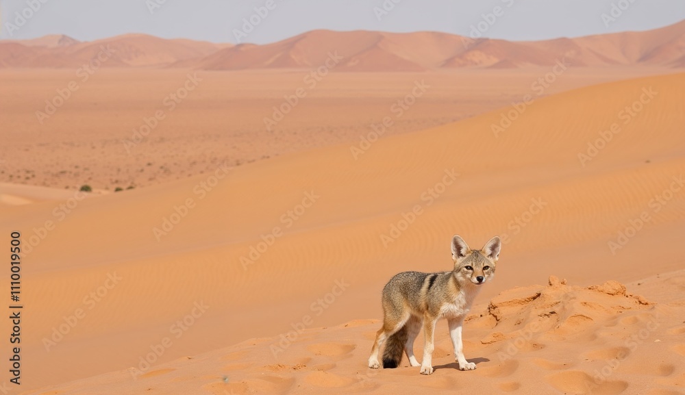 Naklejka premium Desert fox standing on sand dunes under the sun