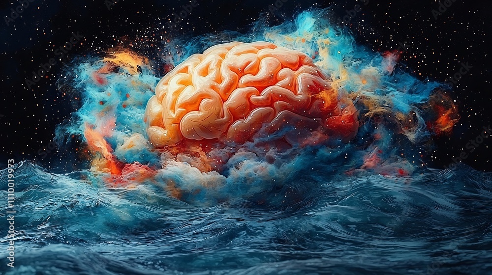 Obraz premium Surreal Brain Vortex Symbolizing Influences on Human Thought and Knowledge