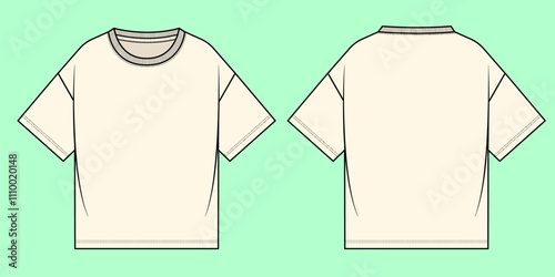 Men's drop shoulder short-sleeve T-shirt flat sketch template.