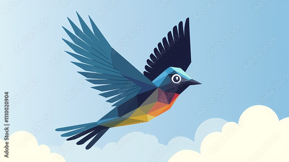 Polygonal Illustration of a Bird in Flight with Gradient Accents and Clear Sky Background
Polygonal Illustration of a Bird in Flight with Gradient Accents and Clear Sky Background