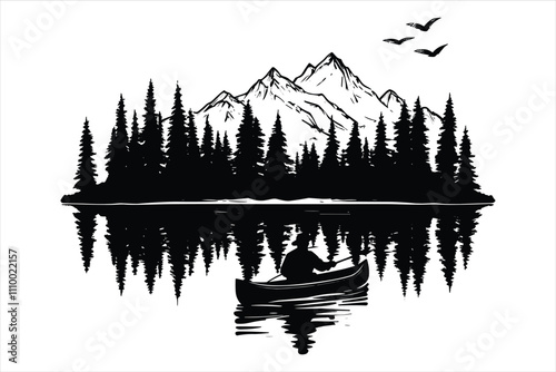 Canoe boat silhouette vector art illustration