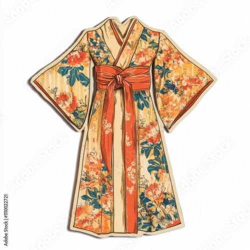 Vintage scrapbook style collage paper sticker cutout of a silk kimono robe on white background