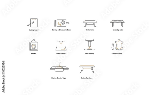 Versatile Woodworking Icons: Laser Cutting, CNC Routing, Leather Crafting and more. DIY Woodworking Icons.