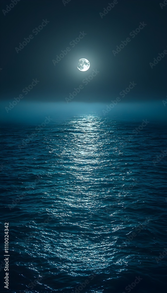 A moonlit sea veiled in mist offers a serene and mysterious atmosphere A moonlit sea veiled in mist offers a serene and mysterious atmosphere