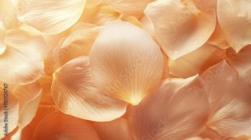 Golden glow of delicate flower petals in a soft focus warm environment