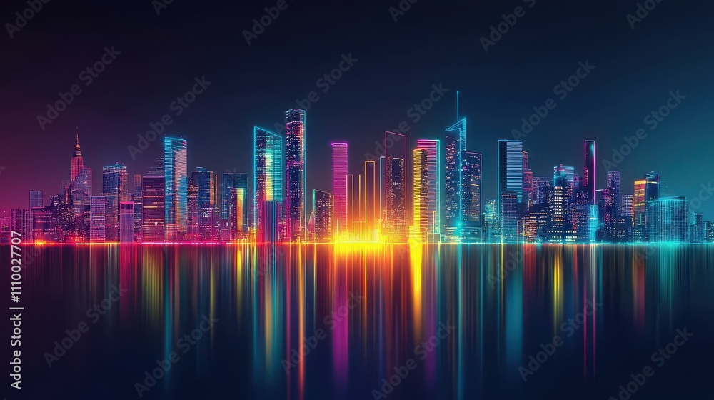 Vibrant neon cityscape light streaks and energy in an urban nighttime view Vibrant neon cityscape light streaks and energy in an urban nighttime view