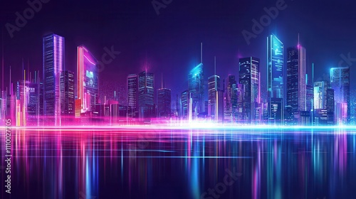 Neon cityscape action urban vibrancy digital art night view futuristic concept