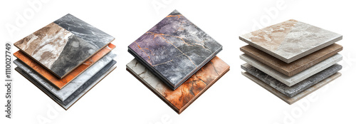 Stacked Tiles Collection on Transparent Background