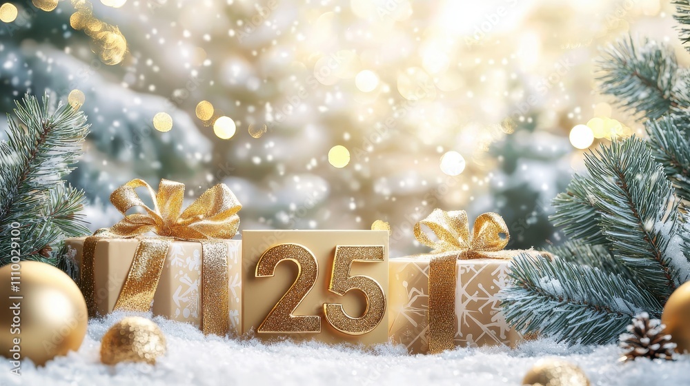 Obraz premium Elegant Golden 2025 Celebration with Winter Beauty