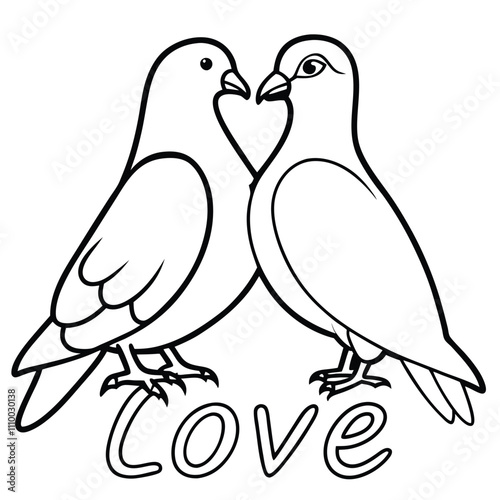 Vector Illustration of Pigeon Bird Couple with Love Text photo