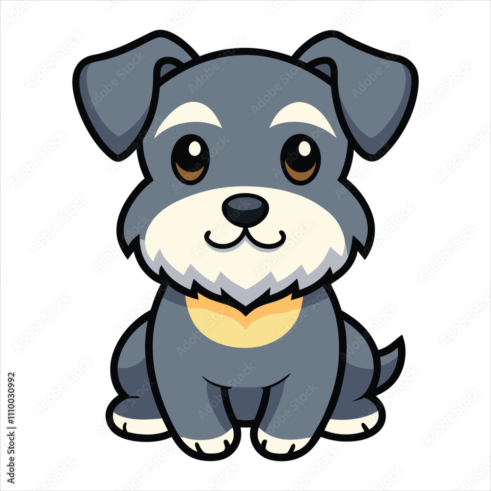 Fototapeta premium Cute Cartoon Miniature Schnauzer Puppy Sitting Smiling Vector Illustration 
