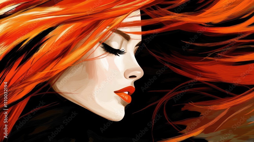 Vibrant Redhead Woman Portrait with Flowing Hair in Digital Art Vibrant Redhead Woman Portrait with Flowing Hair in Digital Art