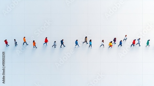 Motion blur of people walking from above