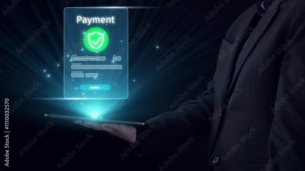 Business person initiates an online payment transaction, showcasing secure and efficient methods. Learn the best practices for safe online payment transactions. UUID