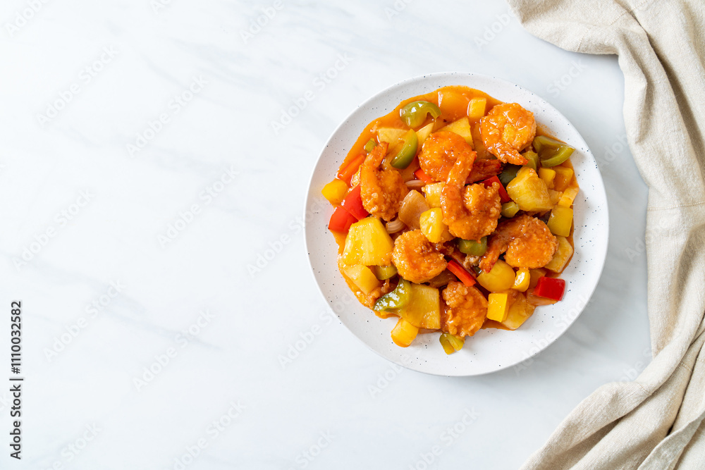Stir-fried sweet and sour with fried shrimp Stir-fried sweet and sour with fried shrimp