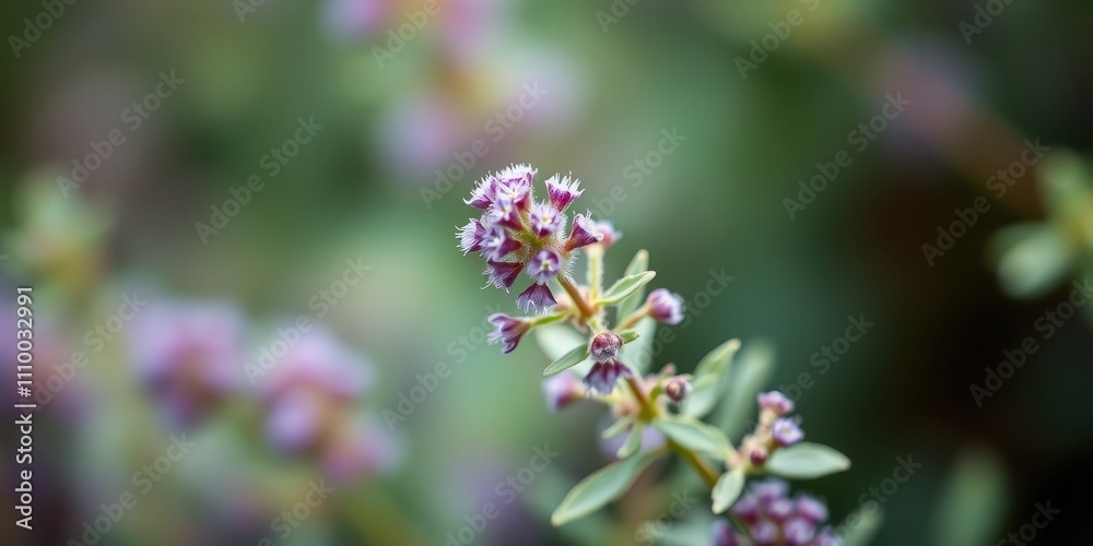 A Delicate Cluster of Purple Flowers with White Edges Blooms Amidst a Soft Green Background