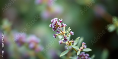 A Delicate Cluster of Purple Flowers with White Edges Blooms Amidst a Soft Green Background