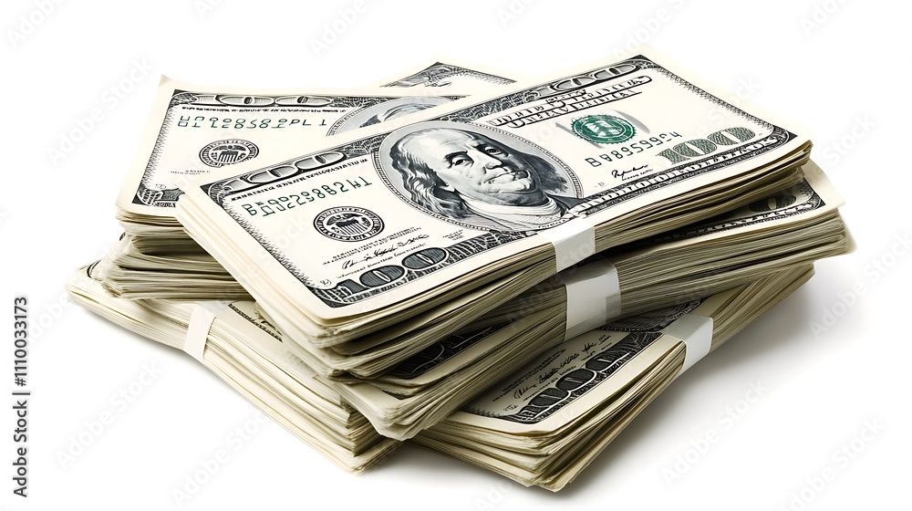 Money Pile of packs of hundred dollar bills stacks isolated on white background Money Pile of packs of hundred dollar bills stacks isolated on white background