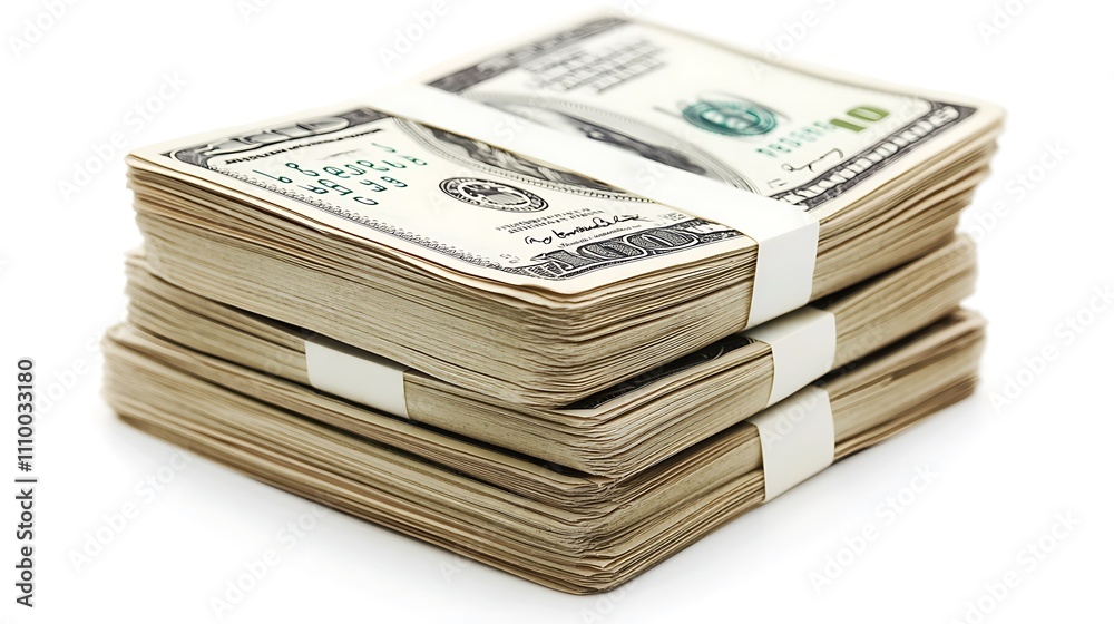 Money Pile of packs of hundred dollar bills stacks isolated on white background Money Pile of packs of hundred dollar bills stacks isolated on white background