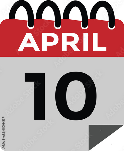 10 April calendar vector. Flat vector daily calendar icon. calendar icon vector.10 april Calendar Day or Calendar Date for Deadlines or Appointment 
