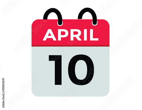 10 April calendar vector. Flat vector daily calendar icon. calendar icon vector.10 april Calendar Day or Calendar Date for Deadlines or Appointment 
