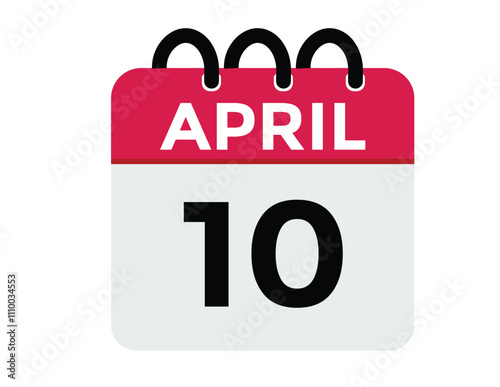 10 April calendar vector. Flat vector daily calendar icon. calendar icon vector.10 april Calendar Day or Calendar Date for Deadlines or Appointment 
