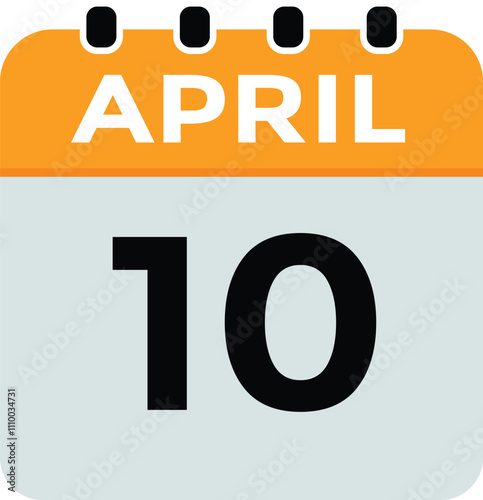 10 April calendar vector. Flat vector daily calendar icon. calendar icon vector.10 april Calendar Day or Calendar Date for Deadlines or Appointment 
