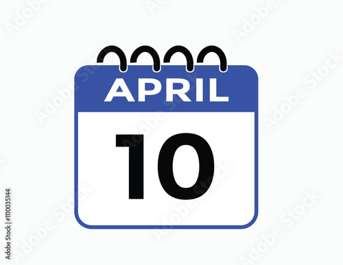 10 April calendar vector. Flat vector daily calendar icon. calendar icon vector.10 april Calendar Day or Calendar Date for Deadlines or Appointment 
