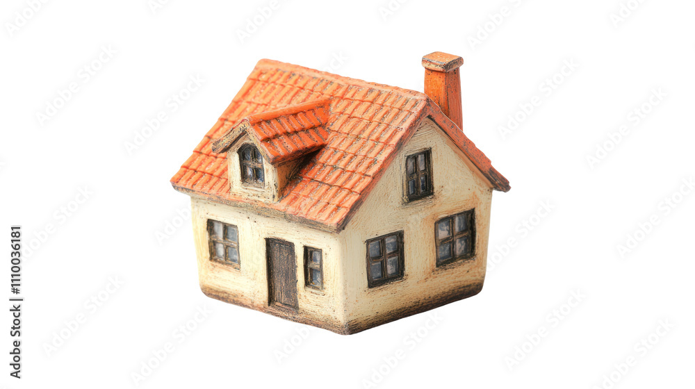 A small, decorative model house with a red-tiled roof and a charming design, ideal for display or as a gift. A small, decorative model house with a red-tiled roof and a charming design, ideal for display or as a gift.