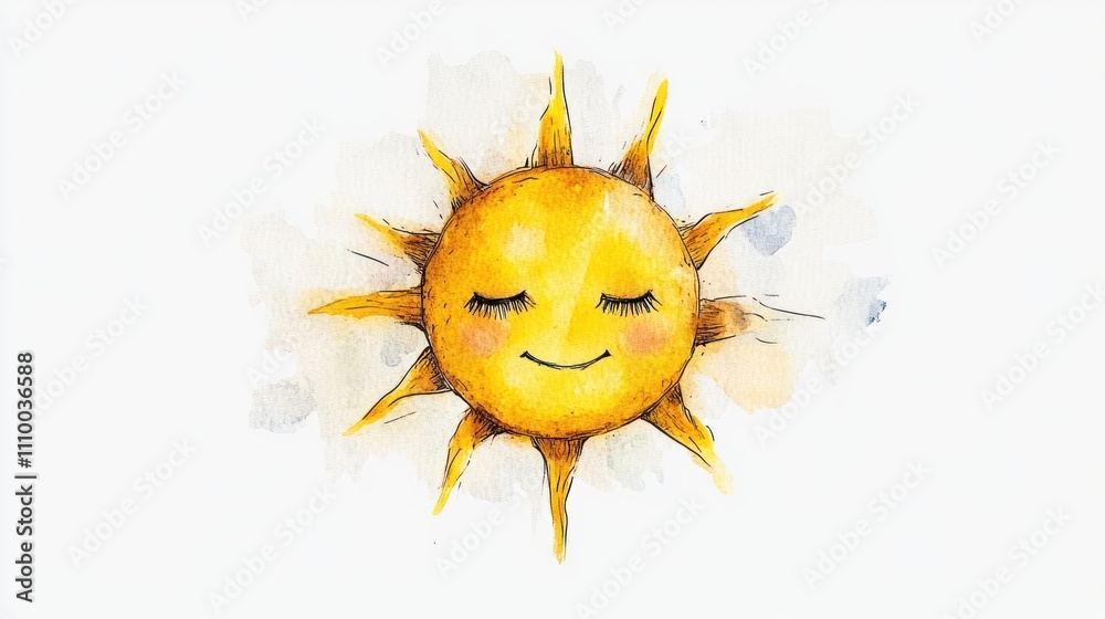 Serene Hand Drawn Sun with Closed Eyes and Gentle Smile Serene Hand Drawn Sun with Closed Eyes and Gentle Smile