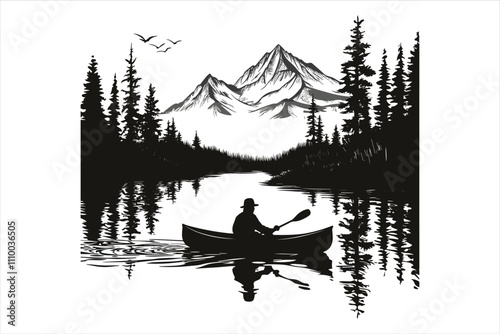 Canoe boat silhouette vector art illustration