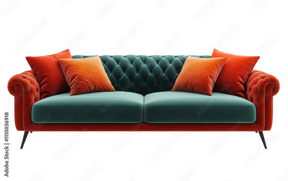Fototapeta premium Stylish Velvet Sofa with Colorful Cushions