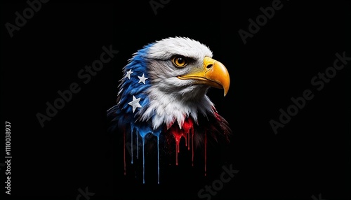 Eagle with American flag colors showing patriotism and strength on a black background photo