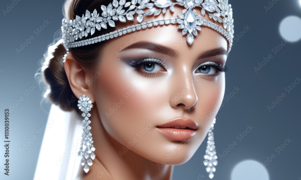 Elegant bridal portrait with sparkling jewelry and flawless makeup Elegant bridal portrait with sparkling jewelry and flawless makeup