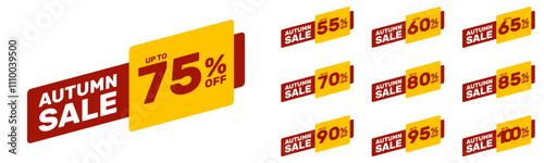 autumn sale up to 55 60 65 70 75 80 85 90 95 100 percent off, vector advertising banner or season discount collection