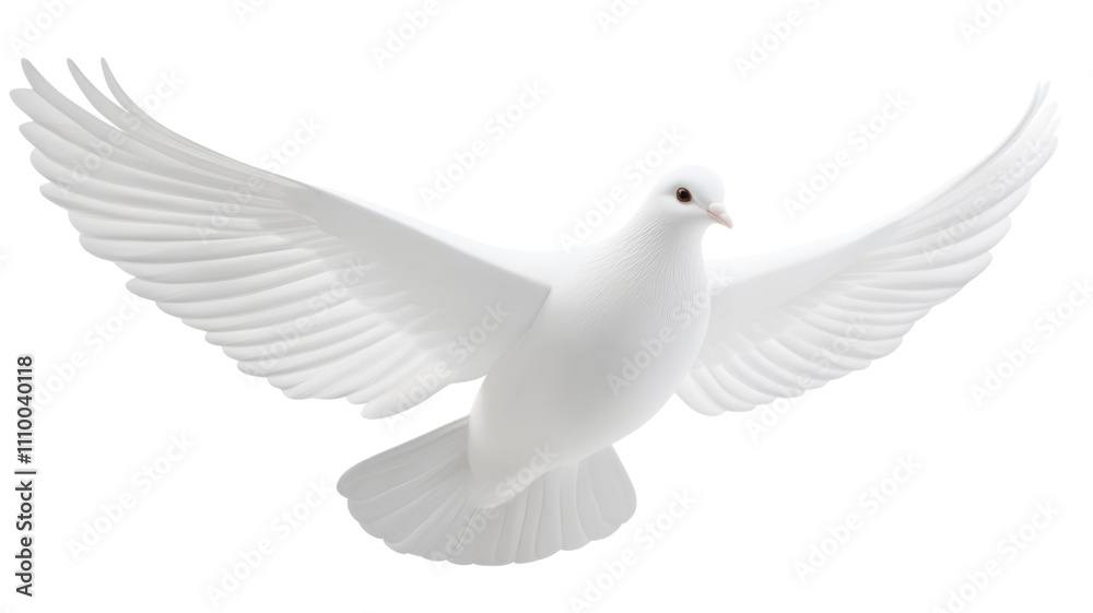 Fototapeta premium A white dove in mid-flight, symbolizing peace and freedom.