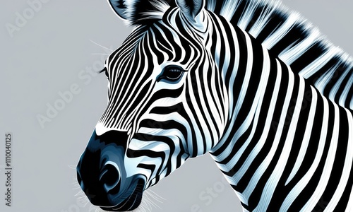 Monochrome zebra illustration with detailed stripes and minimalist background photo